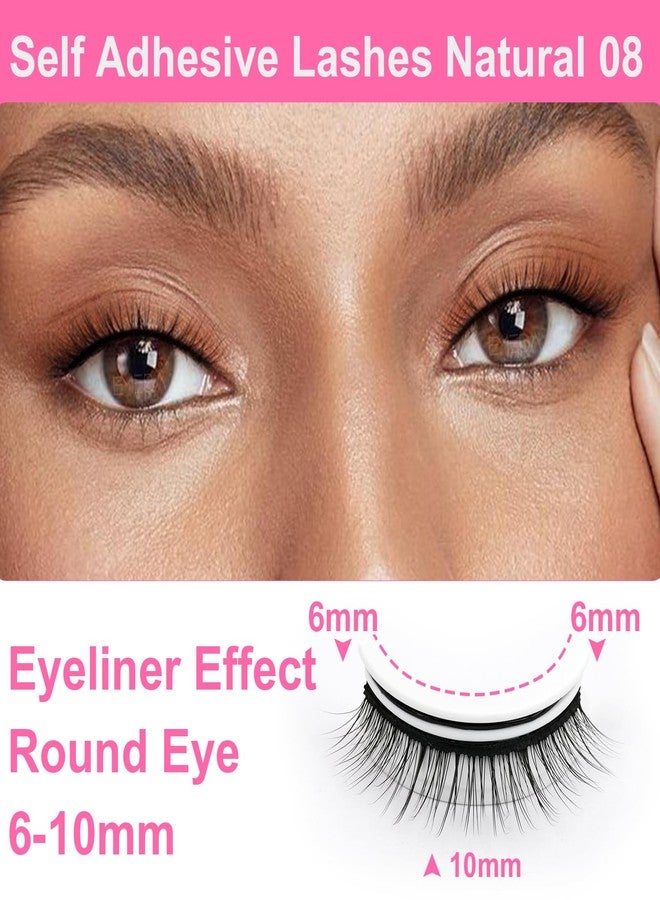 EMEDA Self Adhesive Eyelashes Natural Look No Glue Eyelashes 10mm Natural Round Eye Pre-glued Waterproof Glueless No Glue Needed Reusable Stick on False Strip Lashes (L08 with Tweezers) - Image 5